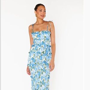 Show Me Your Mumu Stella Smocked Blue and Green Dress size Medium